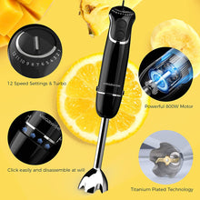 Load image into Gallery viewer, MegaWise Pro Titanium Reinforced 3-in-1 Immersion Hand Blender, Powerful 1000W with 80% Sharper Blades, 12-Speed Corded Blender, IncludingWhisk and Milk Frother (3-in 1 Black)
