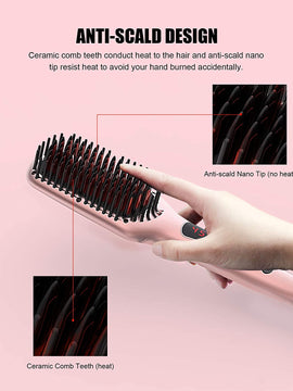 MeGaWise Enhanced Ionic Hair Straightener Brush with Universal Dual Voltage, Anti-Scald Straightening Comb