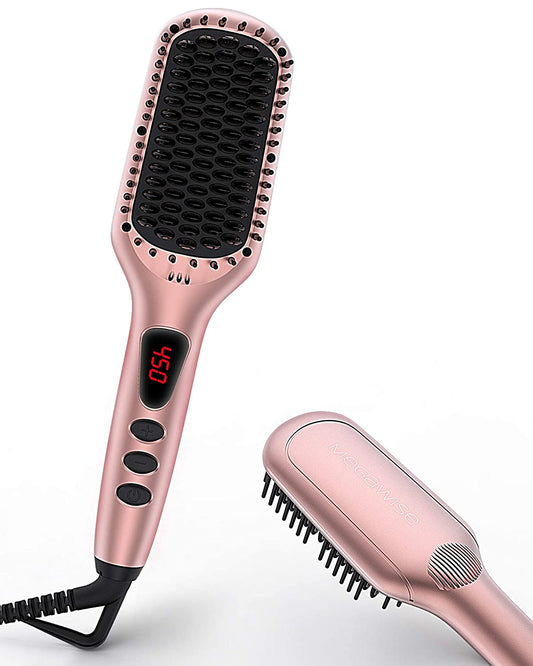 MeGaWise Enhanced Ionic Hair Straightener Brush with Universal Dual Voltage, Anti-Scald Straightening Comb