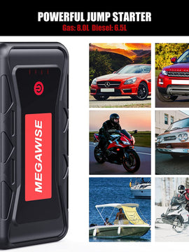 MEGAWISE 2500A Peak 21800mAh Car Jump Starter, Portable Power Pack for Up to 8.0L Gas & 6.5L Diesel Engines, with LCD Display, Type-C Fast Charging & Multi-Mode LED Flashlight