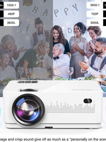 MEGAWISE Mini Projector, 5000Lux Movie Projector, 1080P and 200