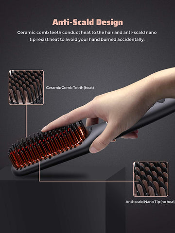 MEGAWISE Enhanced Ionic Anti-Scald Hair Straightener Brush with Universal Dual Voltage, MCH